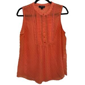 Timing Coral Sheer Sleeveless Blouse Swiss Dot Pintuck Button Top Size M Cute